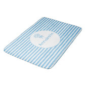 Tapis De Bain Whimsical Blue White Stripe Preppy Monogram (Angle)