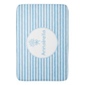 Tapis De Bain Whimsical Blue White Stripe Preppy Monogram (devant Vertical)