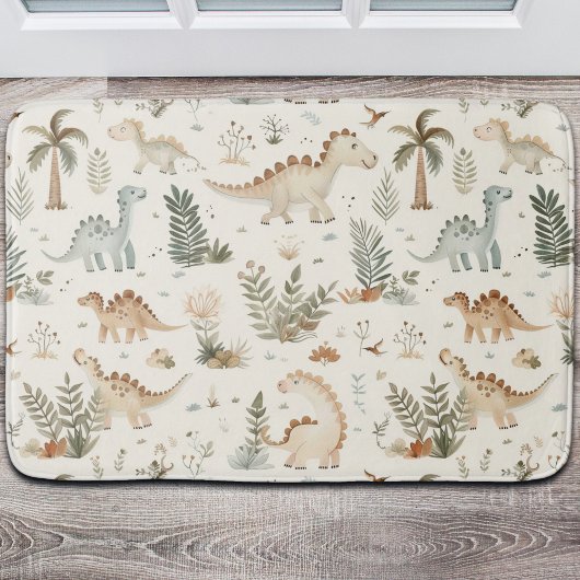 Tapis De Bain Whimsical Boho Jungle Dinosaur Motif