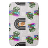 Tapis De Bain Whimsical Boho Owl & Tropical Monstera Leaf (devant Vertical)