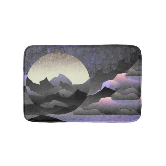 Tapis De Bain Whimsical Moon and Mountains Abstract Art (Devant)