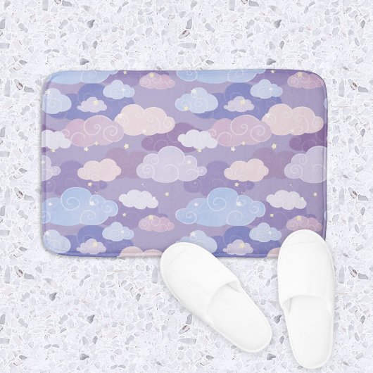 Tapis De Bain Whimsical Pastel Clouds et étoiles Motif