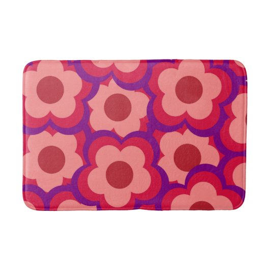 Tapis De Bain Whimsical Rouge & rose Floral Retro, Bold Preppy (Devant)