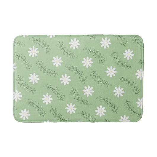 Tapis De Bain Whimsical Sage Green Floral Retro, Gai (Devant)