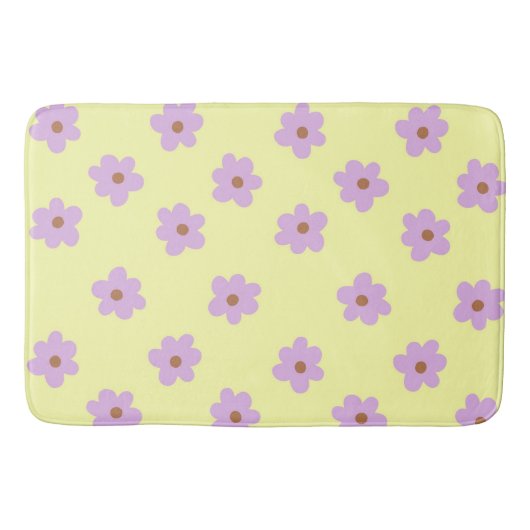 Tapis De Bain Whimsical violet et jaune floral rétro joyeux (Devant)