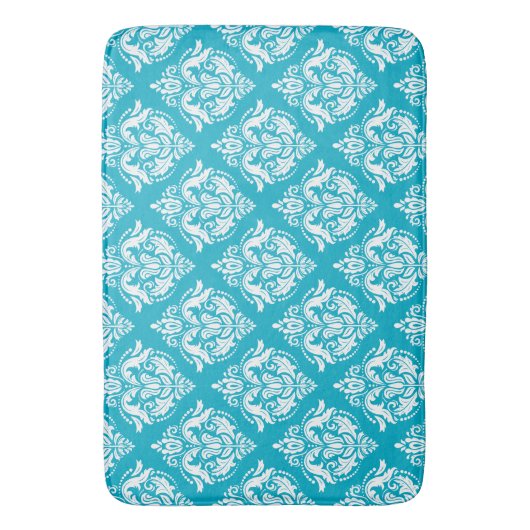 Tapis De Bain White & Blue Floral Damasks Pattern (devant Vertical)