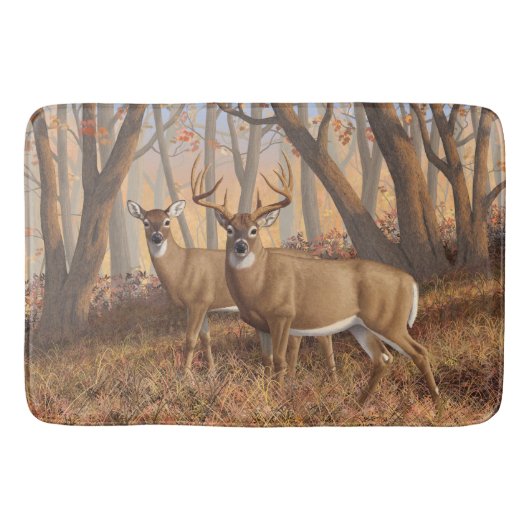 Tapis De Bain White Deer Buck & Doe Automne Maple Woods (Devant)