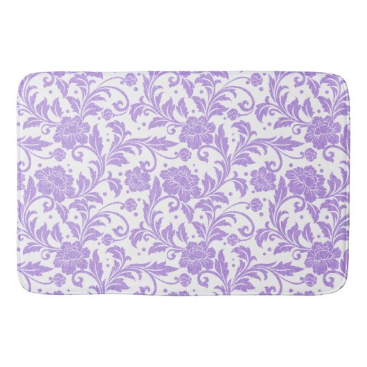 Tapis De Bain White & Lavender Glittery Damasks Pattern (Devant)