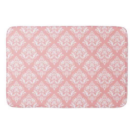 Tapis De Bain White & Pink Floral Damasks Pattern (Devant)