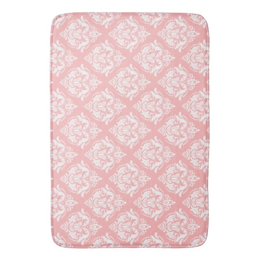 Tapis De Bain White & Pink Floral Damasks Pattern (devant Vertical)