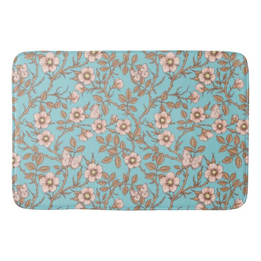 Tapis De Bain Wild roses and butterflies /pink/brown/pool (Devant)