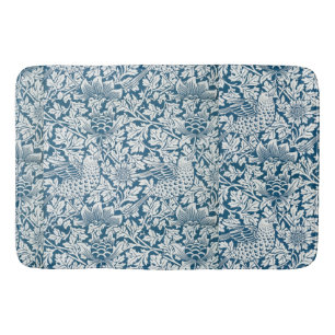 Tapis De Bain William Morris Fleurs Vintages Oiseaux Bleu Blanc