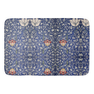 Tapis De Bain William Morris Vintage Floral Tulip Bleu Blanc Rou