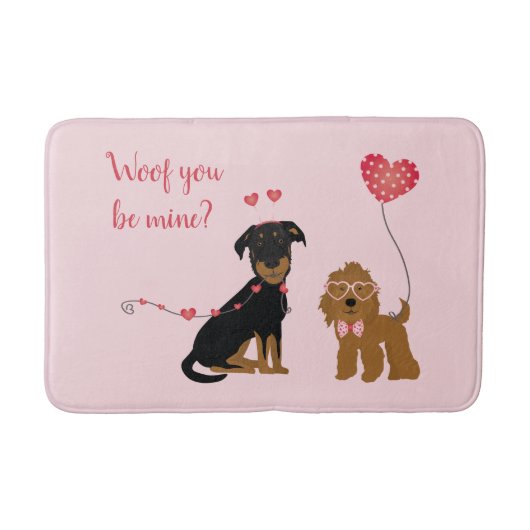 Tapis De Bain Woof You Be Mine Valentine Dogs (Devant)