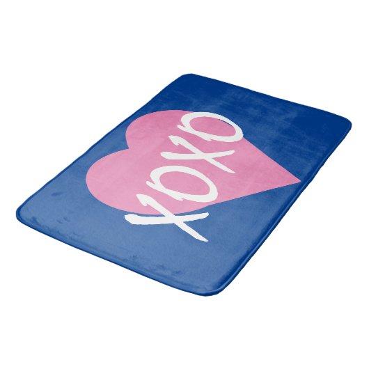 Tapis De Bain XOXO Coeur rose accolades Baisers Bleu (Angle)