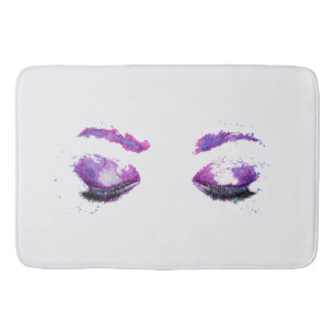 Tapis De Bain Yeux Violets Glamour & Sourcils Aquarelle