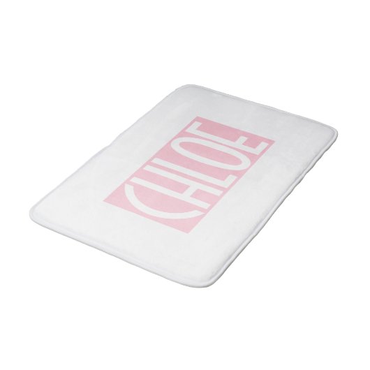 Tapis De Bain Your | Bold White Text on Light Pink (Angle)