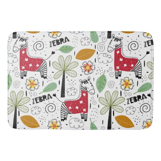 Tapis De Bain Zebra Safari thème Palm Tree, Fleurs, doodle (Devant)