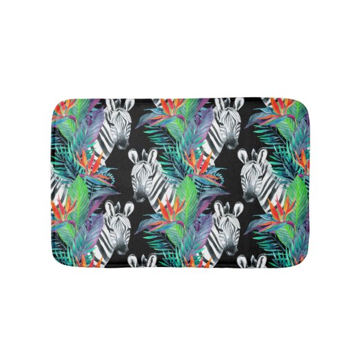 Tapis De Bain Zèbre et motif de fleurs exotique (Devant)