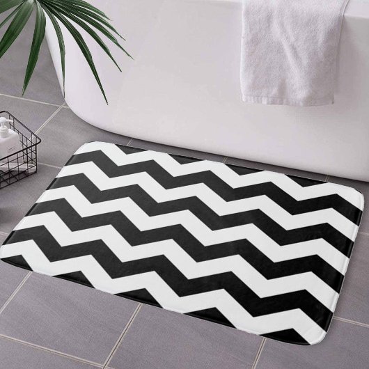 Tapis De Bain Zigzag Chevron Noir Et Blanc