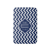 Tapis De Bain Zigzag géométrique bleu et blanc monogramme Chevro (Devant (Vertical))
