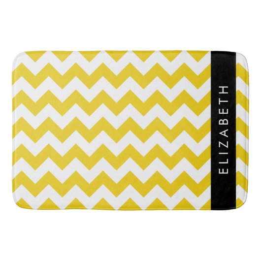 Tapis De Bain Zigzag Jaune, Chevron Jaune, Votre Nom (Devant)