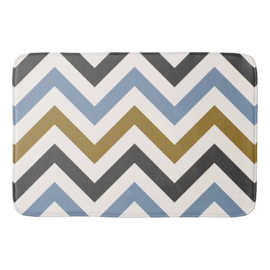 Tapis De Bain Zigzag Motif Gold Gris & Bleu sur Crème (Devant)