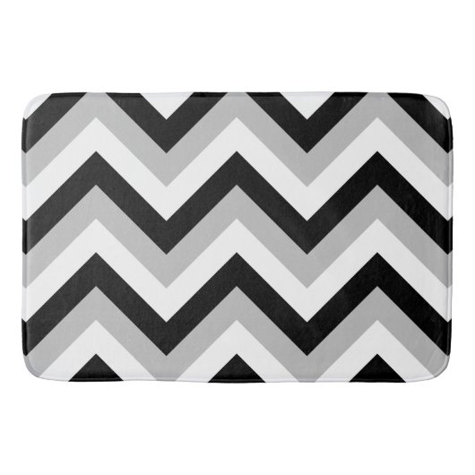 Tapis De Bain Zigzag Motif noir gris blanc (Devant)