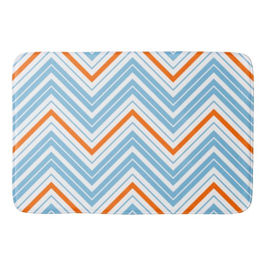 Tapis De Bain Zigzag Motif orange blanc et bleu (Devant)