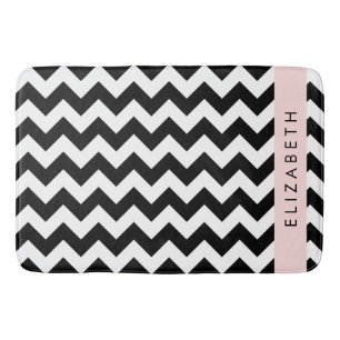 Tapis De Bain Zigzag noir et blanc, Motif Chevron, Votre nom
