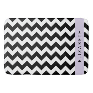 Tapis De Bain Zigzag noir et blanc, Motif Chevron, Votre nom