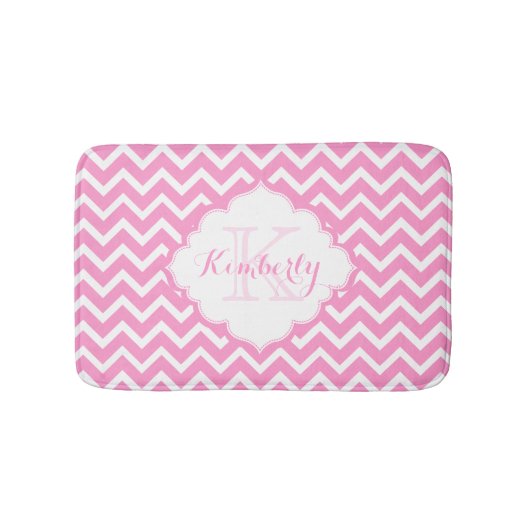 Tapis De Bain Zigzag rose et blanc monogramme Chevron (Devant)