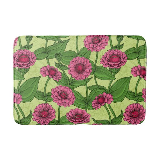 Tapis De Bain Zinnias rose sur vert clair (Devant)