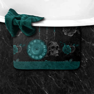 Tapis De Bain Zodiac Magie   Turquoise foncé vert crâne gothique