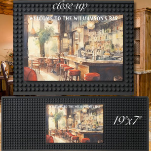 Tapis De Bar Scène à barres vintages Nom de famille personnalis