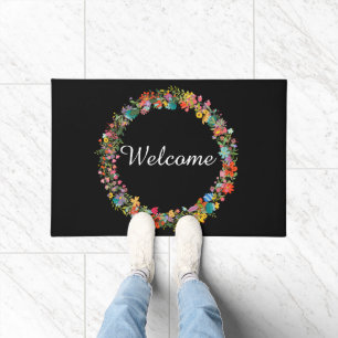 Tapis de bienvenue à couronne florale rose jaune b
