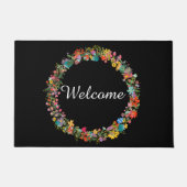 Tapis de bienvenue à couronne florale verte bleue  (Devant)