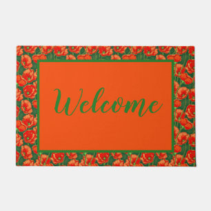 Tapis de bienvenue aux coquelicots orange