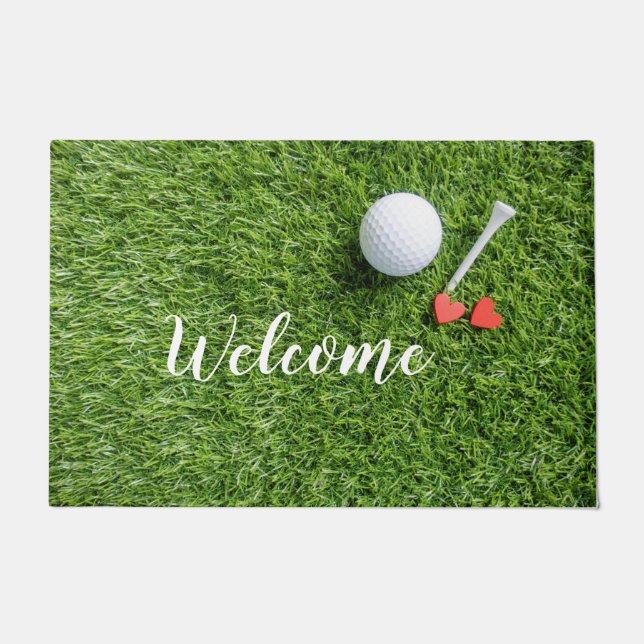 Tapis de bienvenue de golf avec amour sur herbe ve (Devant)