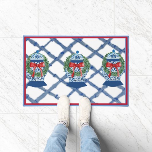 Tapis de bienvenue de Noël bleu Ginger Jars (Intérieur)