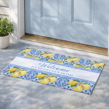 Tapis de Bienvenue Personnalisé à Carreaux Bleus d