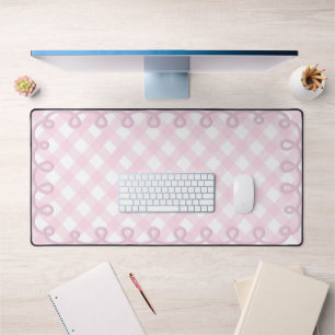 Tapis de bureau à bordure ondulée et gingham rose