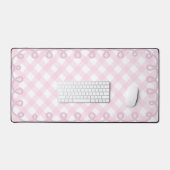 Tapis de bureau à bordure ondulée et gingham rose (Clavier et souris)