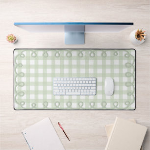 Tapis de bureau à bordure ondulée gingham vert pas