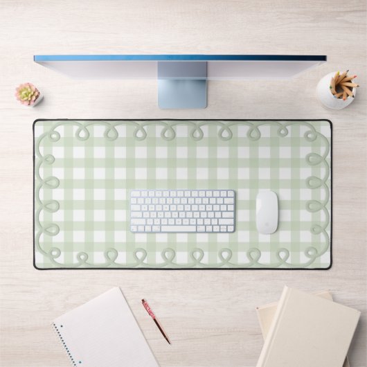 Tapis de bureau à bordure ondulée gingham vert pas (Bureau 1)