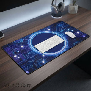 Tapis de bureau à circuit imprimé bleu électrique