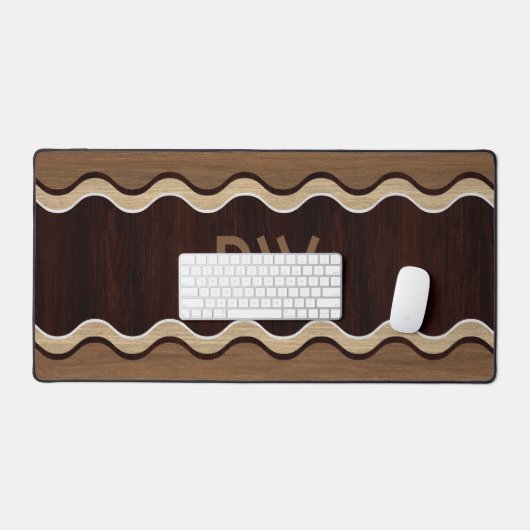 Tapis de bureau à design ondulé en bois moderne (Clavier et souris)