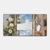 Tapis de bureau à fenêtre Rose blanche (Clavier et souris)