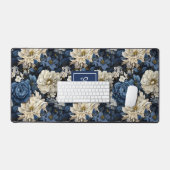 Tapis de bureau à fleurs blanches bleues de luxe a (Clavier et souris)