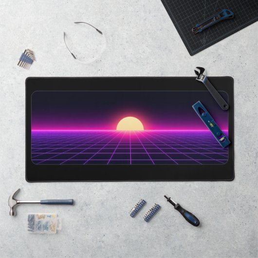 Tapis de bureau à grille Sunset Retro Synthwave (Poste de travail)